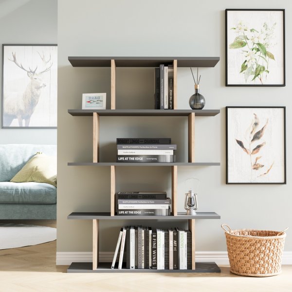 Harmon bokhylla - Antracit/ek