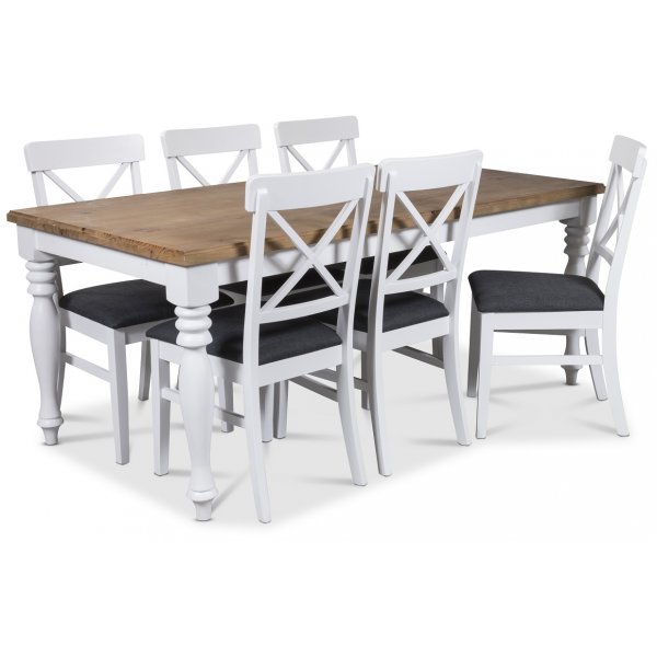 New England matgrupp 180 cm bord med 6 st Elisa matstolar