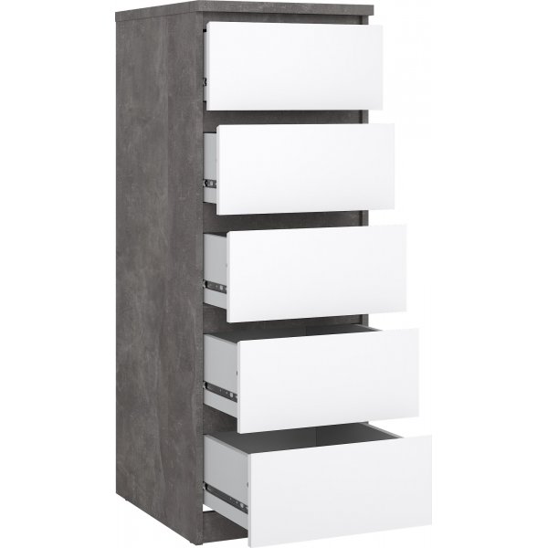 Naia smal dressoir met 5 lades - Beton/wit Naia smal dressoir met 5 lades - Beton/wit