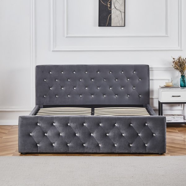 Dubbelsäng grå sammet 180 x 200 cm - Dubai Dubbelsäng grå sammet 180 x 200 cm - Dubai