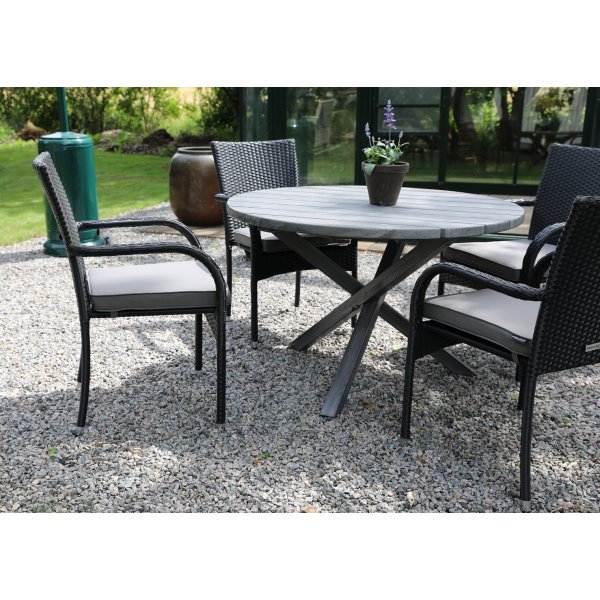 Scottsdale utematgrupp runt bord med 4 st Orissa karmstolar - Svart/gr�