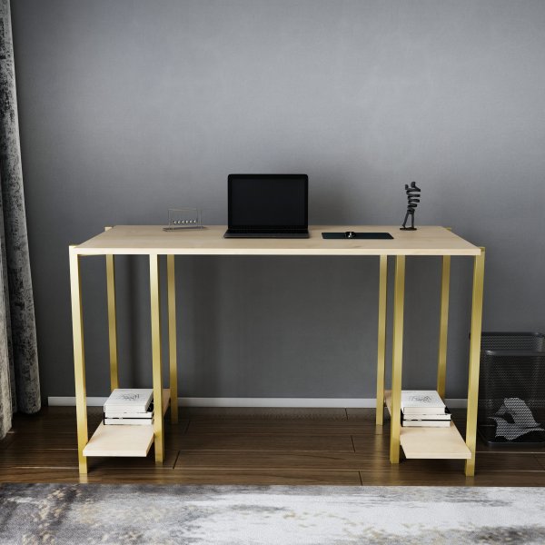 Academy skrivbord 125,2 x 60 cm - Guld/ek Academy skrivbord 125,2 x 60 cm - Guld/ek