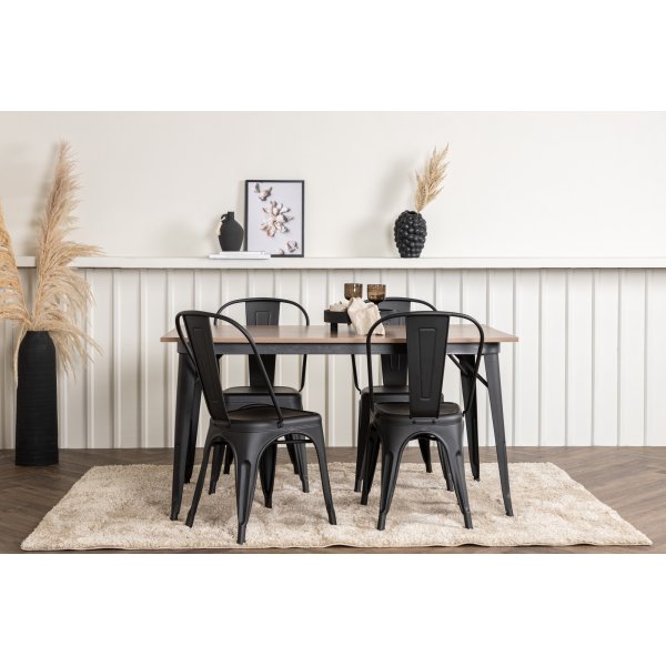 Tempe matgrupp, stlbord med 4 st stlstolar - Svart/valnt