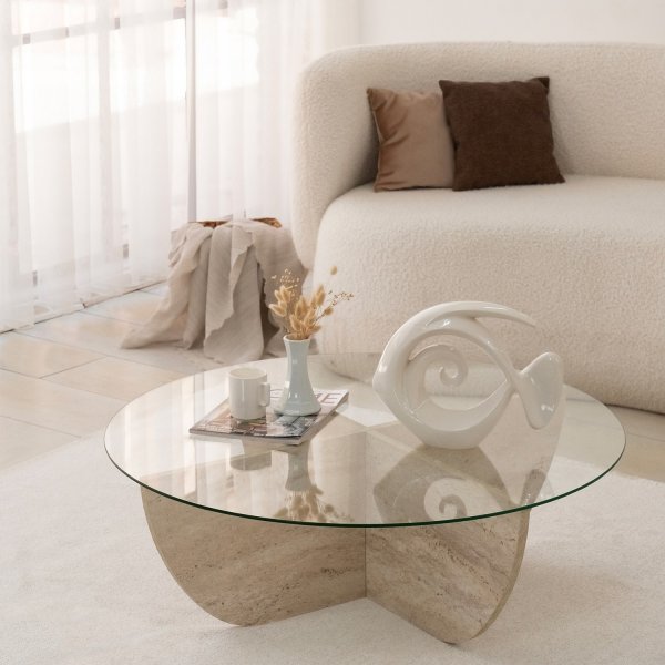 Table basse Lily Ø90 cm - Travertin Table basse Lily Ø90 cm - Travertin