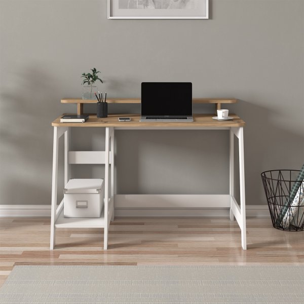 Country skrivbord 120 x 60 cm - Vit/ek Country skrivbord 120 x 60 cm - Vit/ek