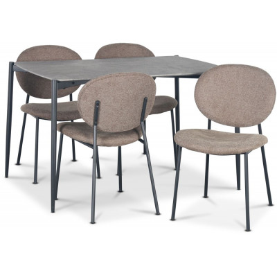 Lokrume matgrupp 120 cm bord i betongimitation + 4 st Tofta bruna stolar