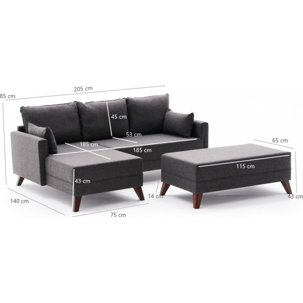 Bella slaapbank links - Antraciet Bella slaapbank links - Antraciet