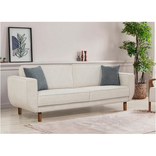 Canap lit Berjer 3 places - Crme/noyer