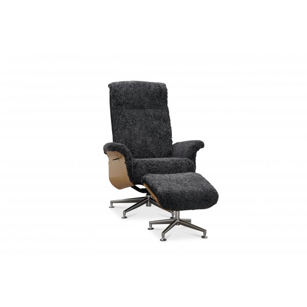 Reclinerftlj med fotpall i kta frskinn ek/antracit - Ulla + Flckborttagare fr mbler