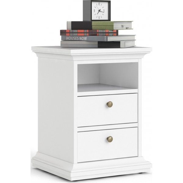 Paris smal nachtkastje met 2 lades en 1 open vak - Wit