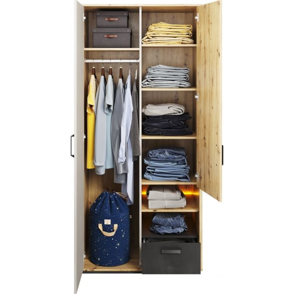 Armoire Qubic 90 cm - Chne artisanal/gris