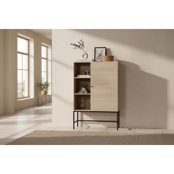 Highboard Brooklyn i vitoljad ekfaner - 90x40x140 cm Highboard Brooklyn i vitoljad ekfaner - 90x40x140 cm