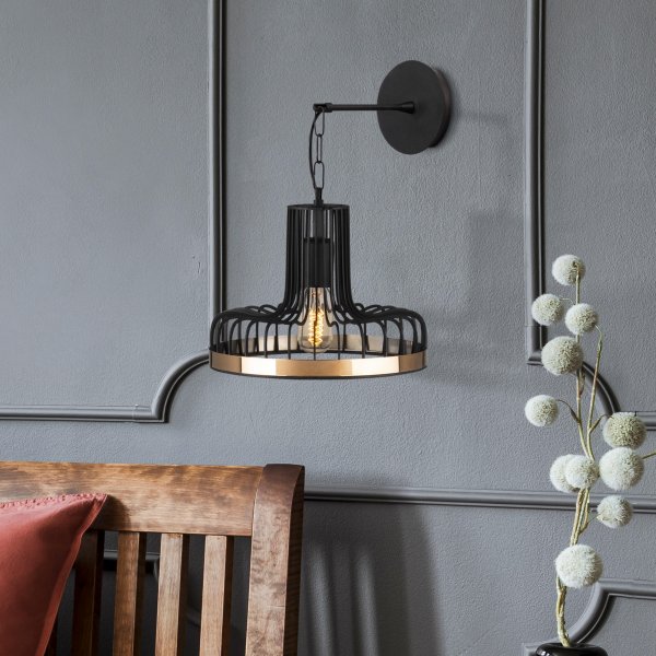 Fellini wandlamp 775 - Zwart/koper