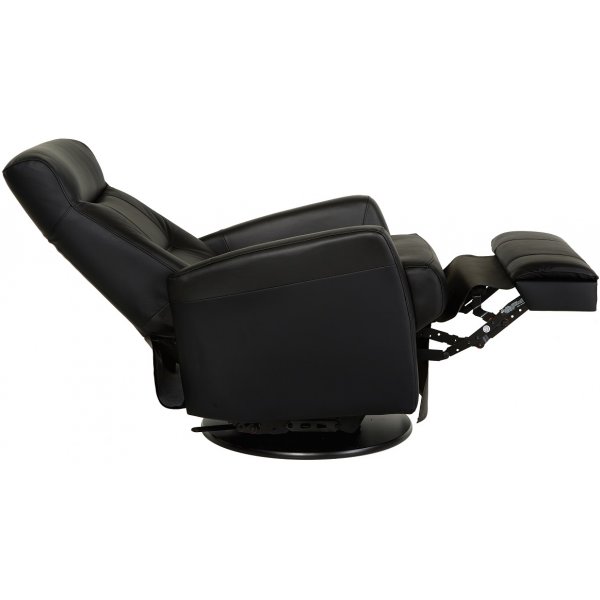 Frans reclinerftlj i svart skinn med gung och snurrfunktion