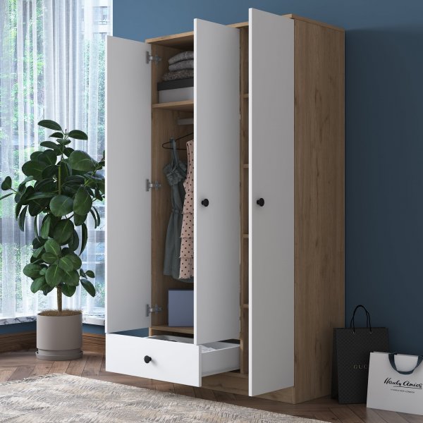 Mendy garderob 90 cm - Valnöt/vit Mendy garderob 90 cm - Valnöt/vit