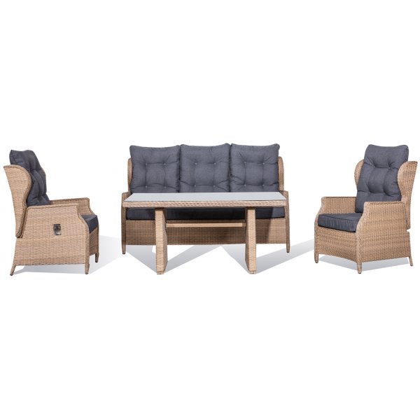 Brisbane utembelgrupp 3+1+1 recliner med bord - Natur (konstrotting)
