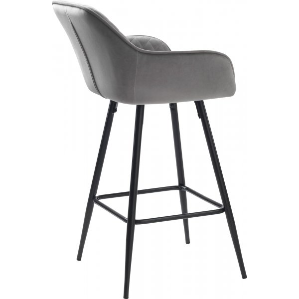 Tabouret de bar Carina en velours gris hauteur d'assise 67 cm