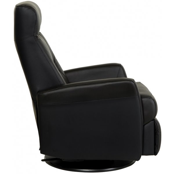 Frans reclinerftlj i svart skinn med gung och snurrfunktion