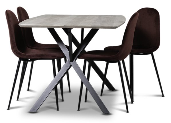 Smokey matgrupp, matbord med 4 st Carisma sammetsstolar - Bordeaux