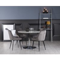 Plaza matgrupp, marmorbord med 4 st Theo sammetsstolar - Grå/Vit/Krom Plaza matgrupp, marmorbord med 4 st Theo sammetsstolar - Grå/Vit/Krom