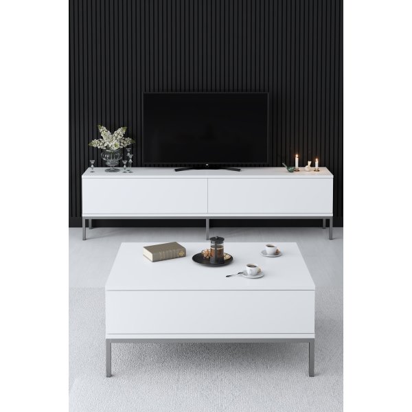 Lord TV-bänk - Vit/silver Lord TV-bänk - Vit/silver