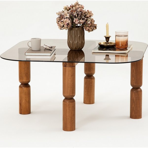 Table basse Kei 80 x 80 cm - Noyer/bronze