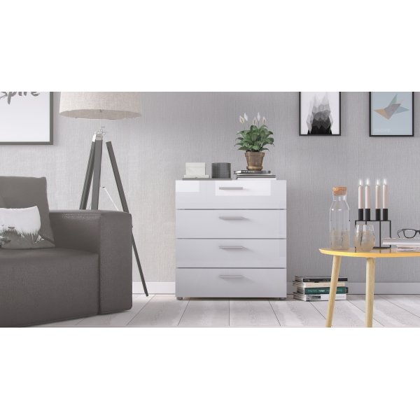 Pepe brede ladekast met 4 lades - Eiken/wit Pepe brede ladekast met 4 lades - Eiken/wit