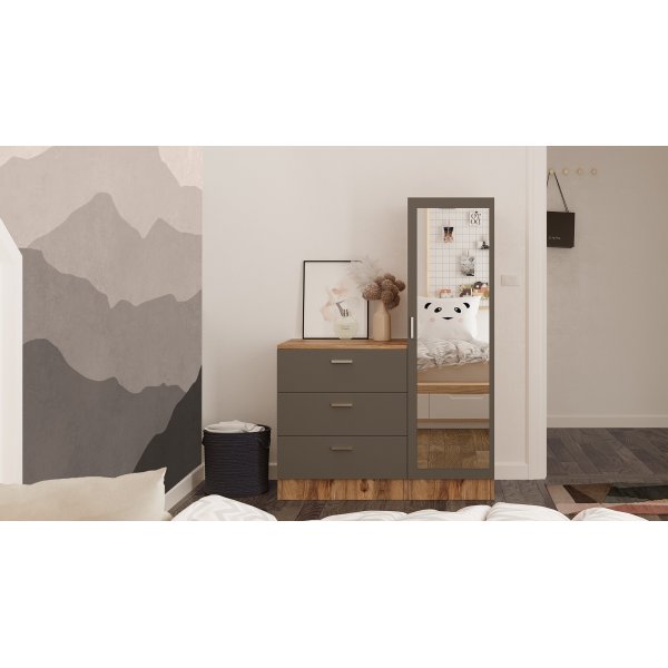 Armoire et commode Cecilia - Pin/anthracite Armoire et commode Cecilia - Pin/anthracite