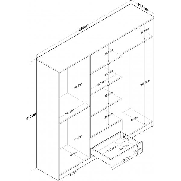 Baden kledingkast 11 - Walnoot/wit