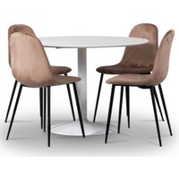 Seat matgrupp, runt matbord med 4 st Carisma sammetsstolar - Vit/Korall Seat matgrupp, runt matbord med 4 st Carisma sammetsstolar - Vit/Korall
