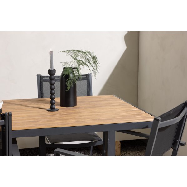 Chania matgrupp; 6 st stolar med bord 205 x 90 cm - Svart/natur Chania matgrupp; 6 st stolar med bord 205 x 90 cm - Svart/natur