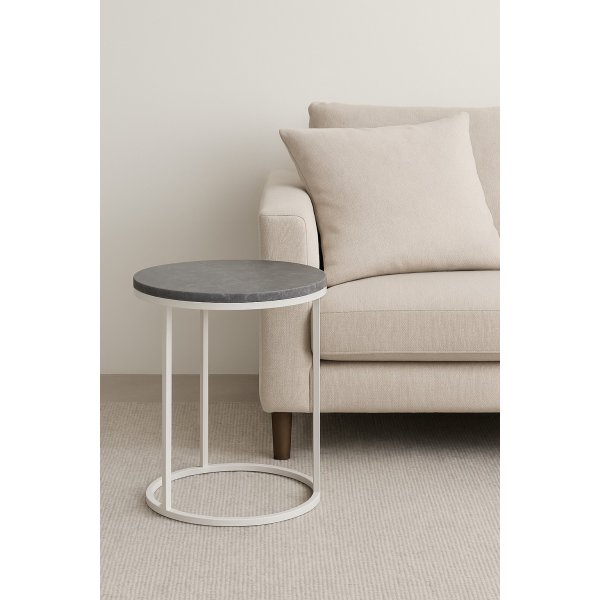 Lampbord D50 cm - grå marmor / vitt underrede Lampbord D50 cm - grå marmor / vitt underrede