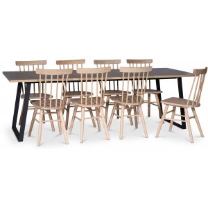 Groupe de salle  manger Edge 3.0 240x90 cm avec 8 chaises en bois Orust huil blanc - Gris Stratifi haute pression (HPL)