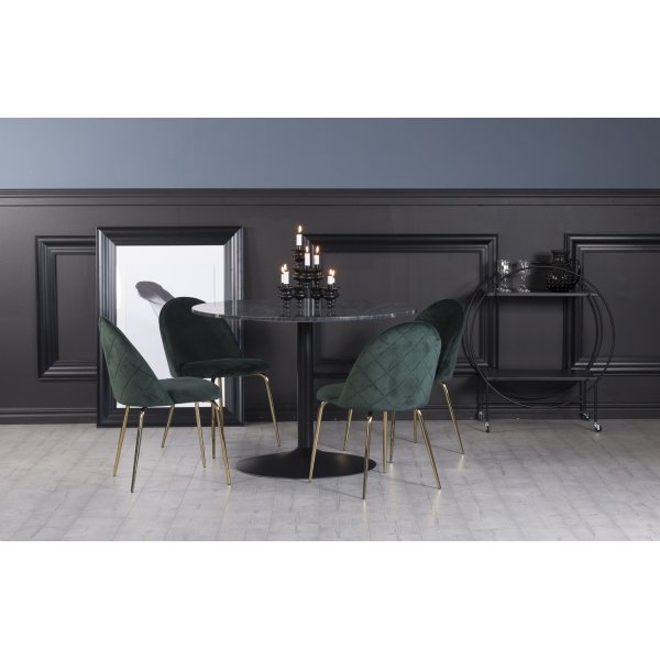 Plaza matgrupp, marmorbord med 4 st Plaza sammetsstolar - Grn/Gr/Svart