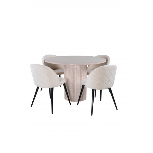 Bianca Matgrupp runt vitputsat matbord med 4 st Velvet beige stolar