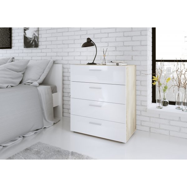 Pepe ladekast met 4 lades - Eiken/wit Pepe ladekast met 4 lades - Eiken/wit
