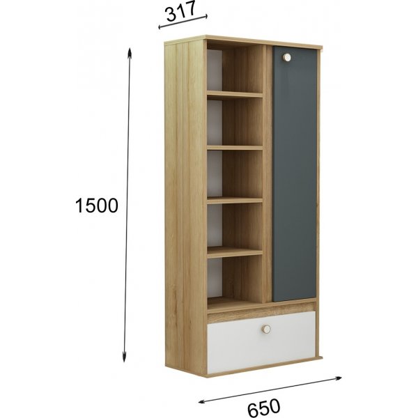 Active bokhylla - Vit/antracit/ek