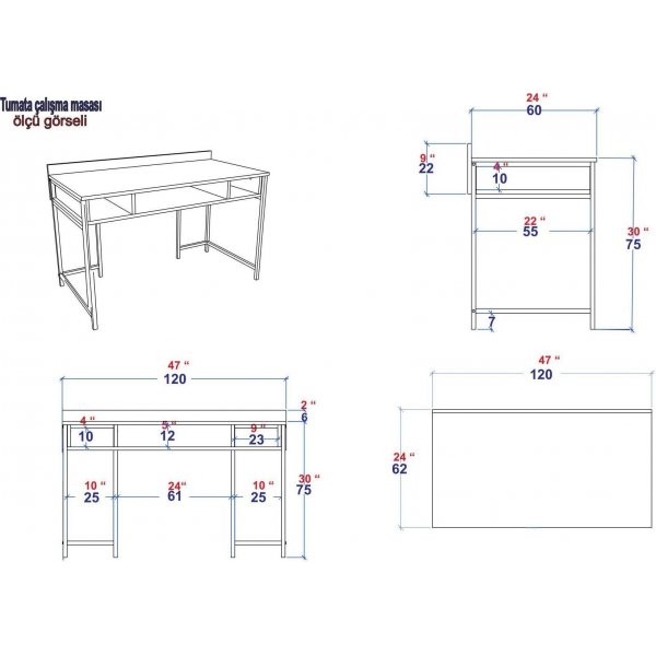 Bureau Tumata 120x60 cm - Or/blanc