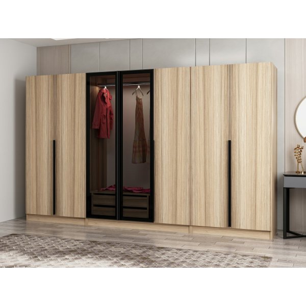 Armoire Cikani avec porte miroir, 315x52x210 cm - Chêne Armoire Cikani avec porte miroir, 315x52x210 cm - Chêne