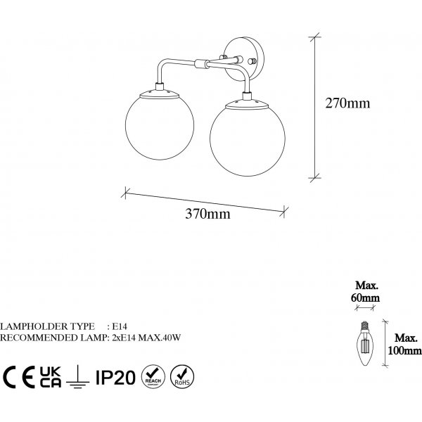 Hoorn wandlamp 12212 - Zwart/wit