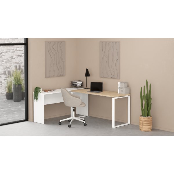 Bureau signaltique 150 cm avec rallonge - Blanc/hickory