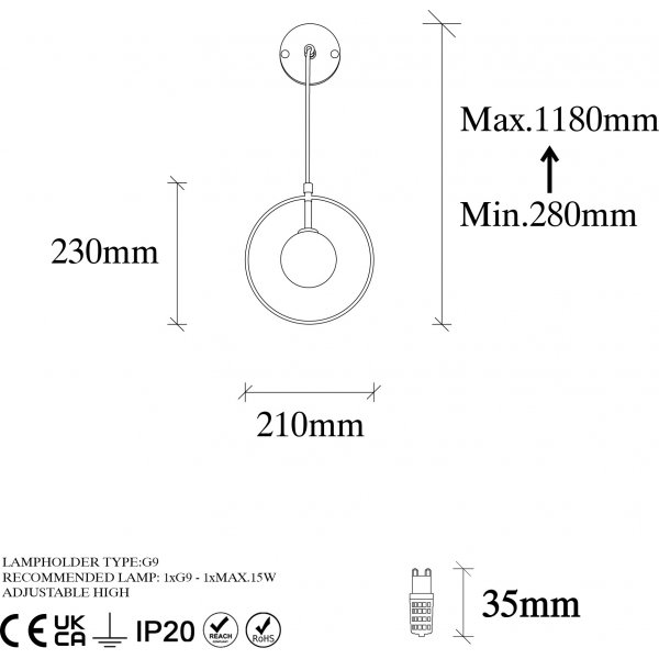 Geometry wandlamp 11125 - Zwart/wit