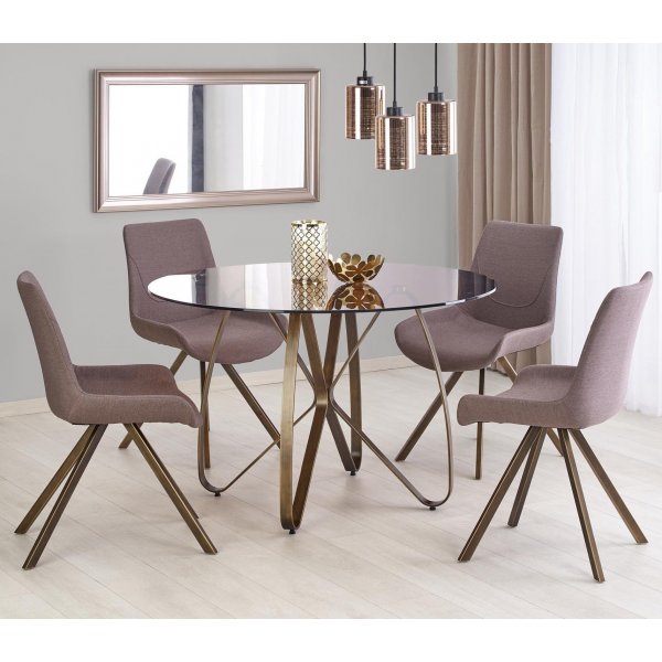 Table à manger ronde Rhonda 120 cm - Marron / Or antique Table à manger ronde Rhonda 120 cm - Marron / Or antique