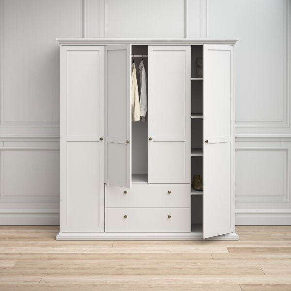 Armoire Paris avec 4 portes et 2 tiroirs - Blanc Armoire Paris avec 4 portes et 2 tiroirs - Blanc