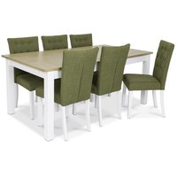 Skagen matgrupp - 180 cm Bord inklusive 6 st Crocket stolar i grön klädsel - Vit/Ekbets Skagen matgrupp - 180 cm Bord inklusive 6 st Crocket stolar i grön klädsel - Vit/Ekbets