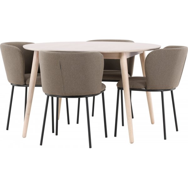 Matbord Flora med 4 st Edina stolar - Brun/svart/whitewash + 3.00 x Möbeltassar Matbord Flora med 4 st Edina stolar - Brun/svart/whitewash + 3.00 x Möbeltassar