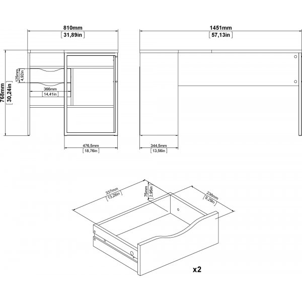 Bureau Function Plus 145,1 x 81 x 76,8 cm - Blanc/truffe Bureau Function Plus 145,1 x 81 x 76,8 cm - Blanc/truffe