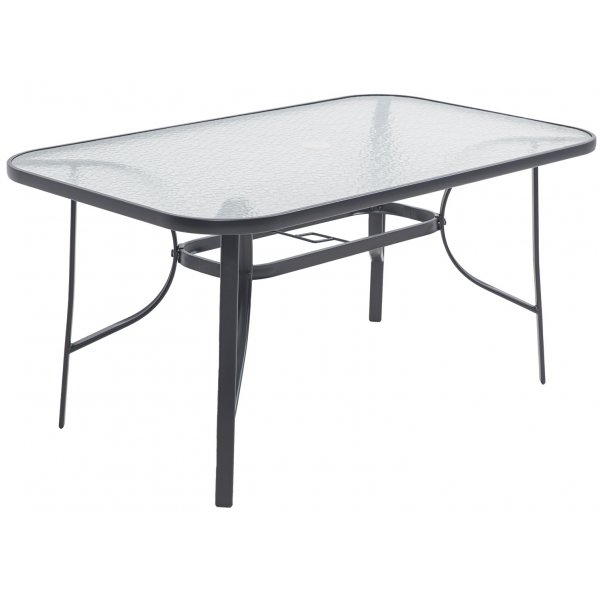 Matgrupp; bord med 6 st positionsstolar och parasoll