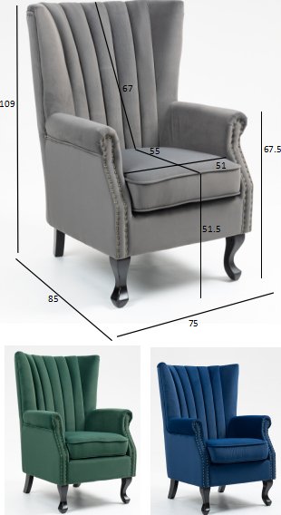 Fauteuil  oreilles en velours gris