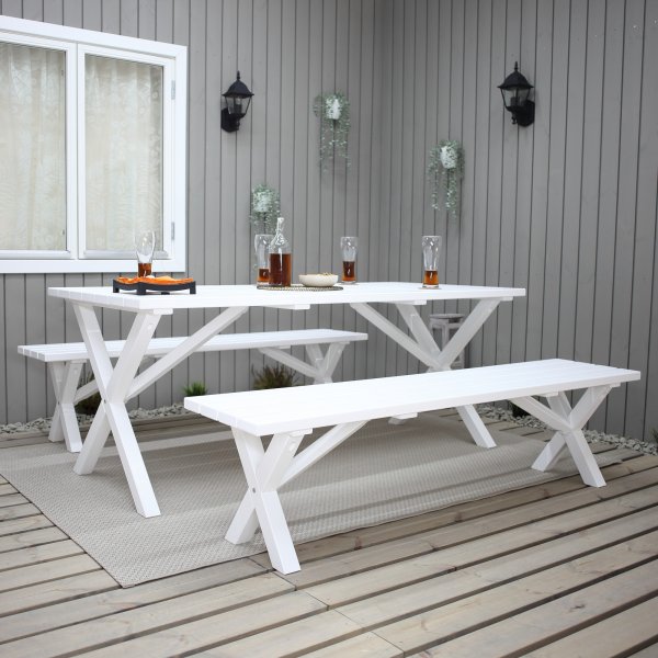 Table de groupe d'extrieur Scottsdale 190 cm avec 2 bancs - Blanc